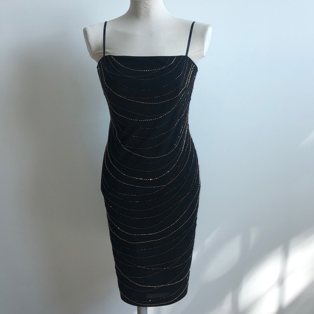 David Meister Beaded Black Dress